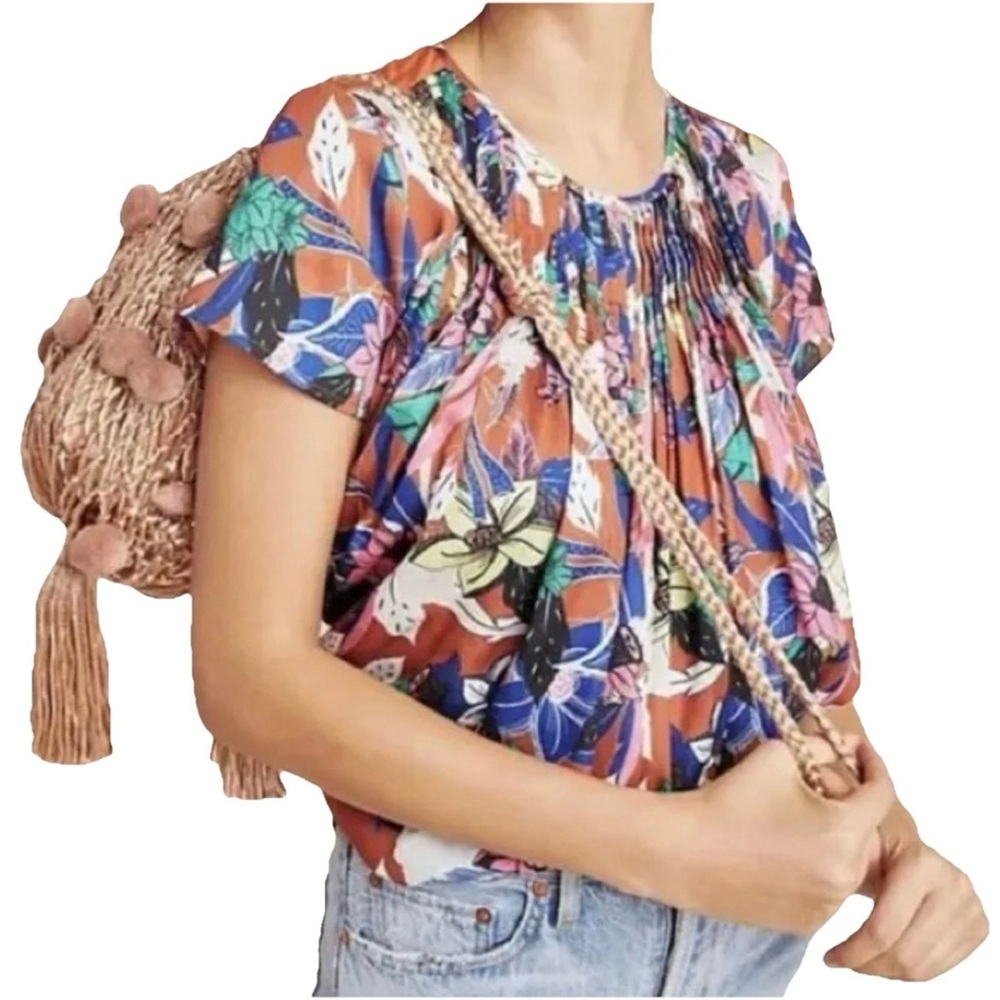 Anthropologie DOLAN Left Coast Pleated Short Sleeve Blouse Size XS
